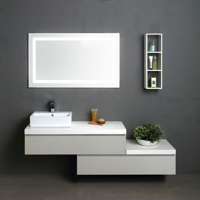 Mobile bagno 180cm con cassetti grigio perla e top bianco
