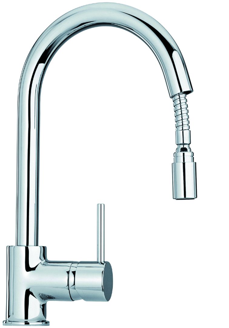 Mischbattereie mit Auszugbrause in verchromten Messing für eine Standmontage vorgesehen