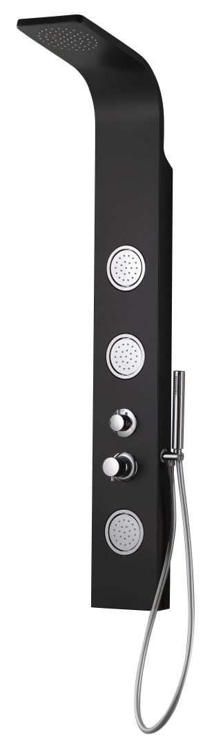 Hydromassage-Duschsäule mit Handbrause und integrierter Kopfbrause, schwarz