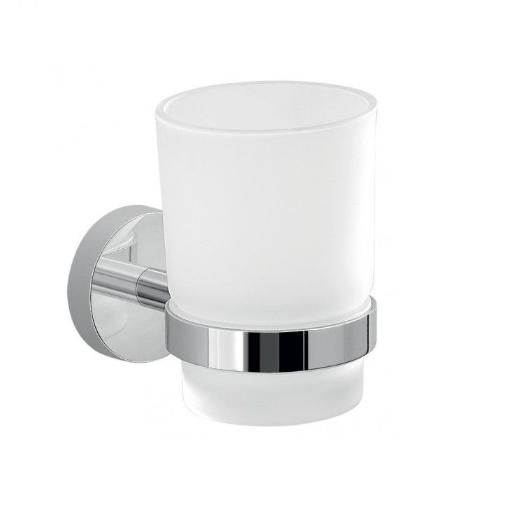 Zahnbürstenhalter aus verchromtem Metall mit Glasschale