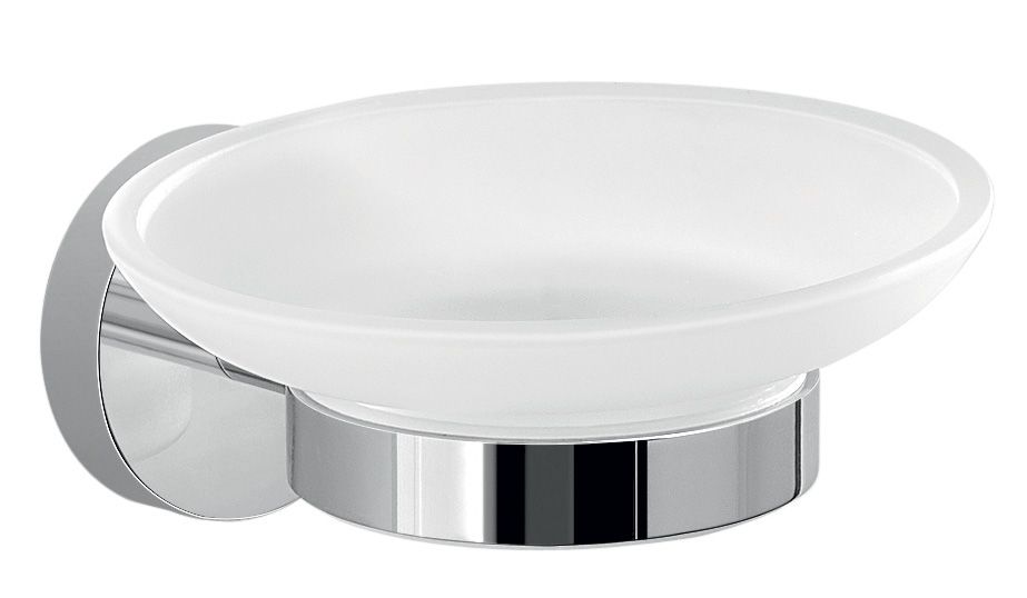 Seifenspender aus verchromtem Metall mit Glasablage