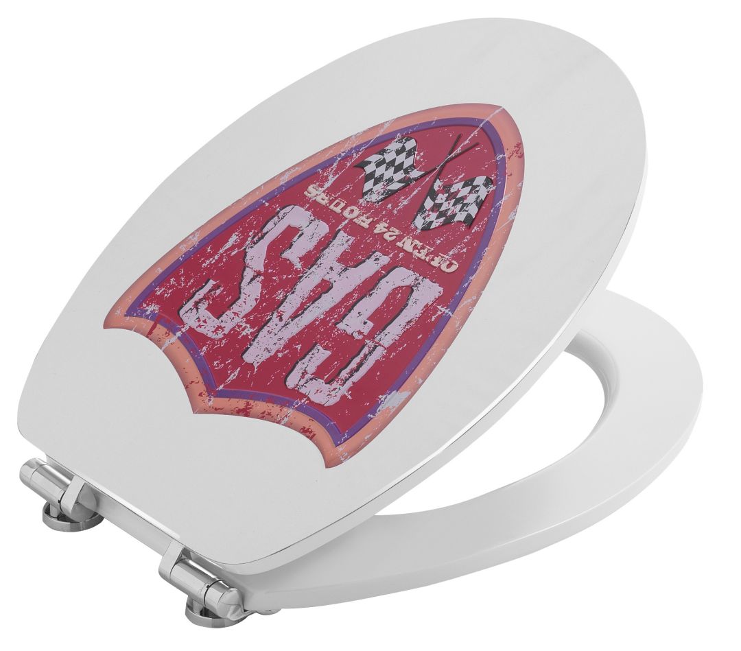 WC-Sitz mit metallischem 'Gas'-Schild