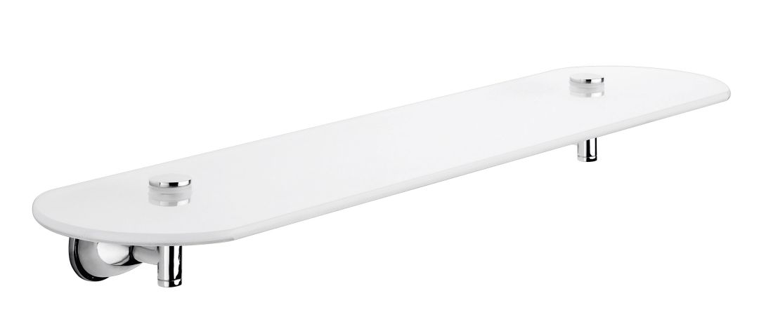 Ablage 50 cm hängend in Opalglas mit verchromten Fixierungen