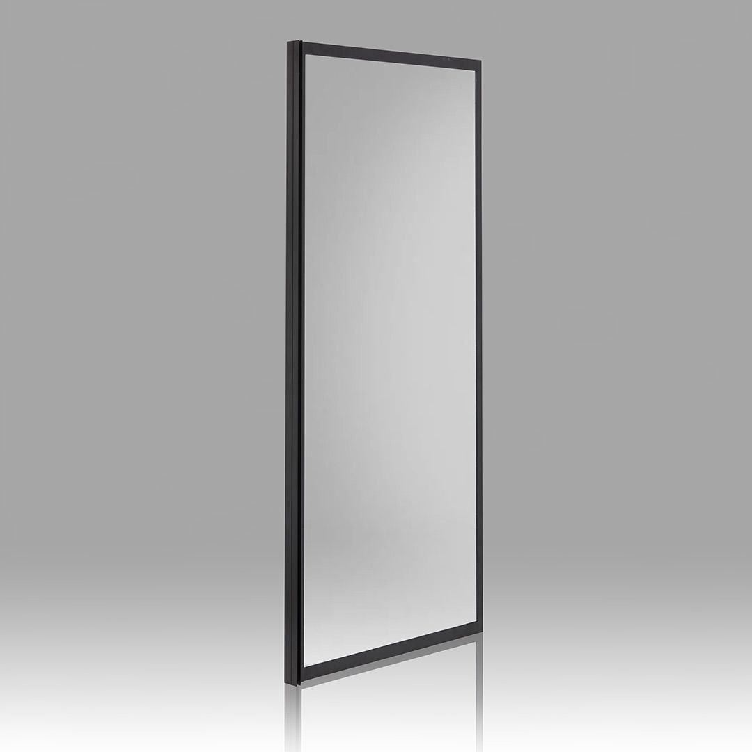 Festwand Breite 80 cm Höhe 190 cm mattschwarzer Rahmen und 6 mm gehärtetes Klarglas