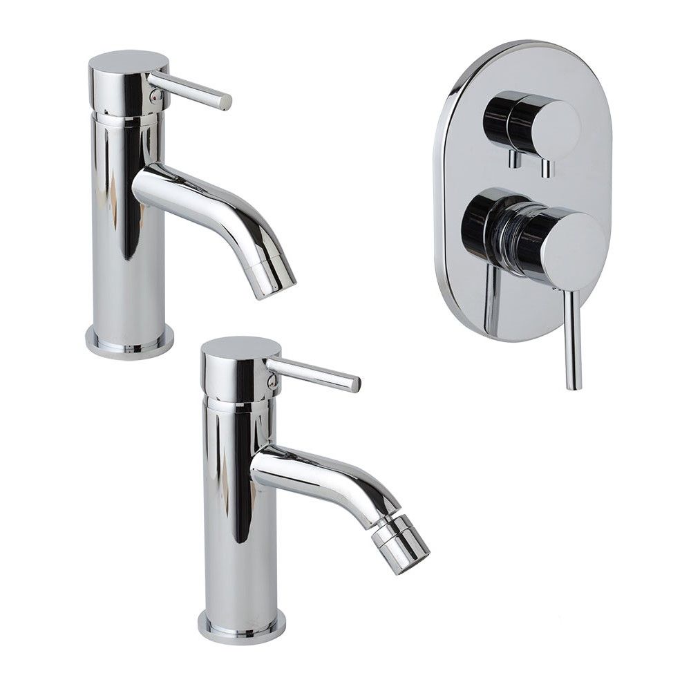 Set aus Waschtisch-, Bidet- und Einbauduscharmatur mit Umsteller