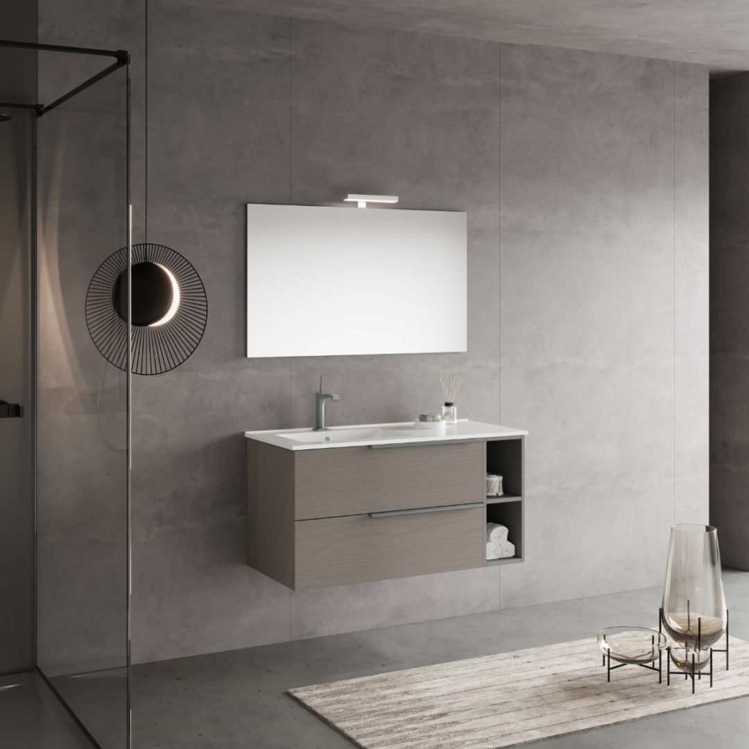 Mobile bagno sospeso 100cm grigio con specchio 100x60