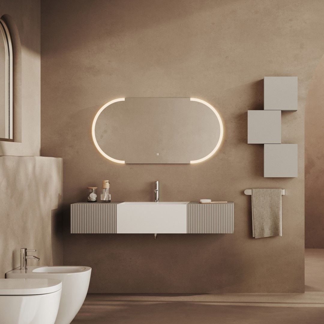 Wandbadezimmerschrank 2 schubladen perlgrau und led spiegel
