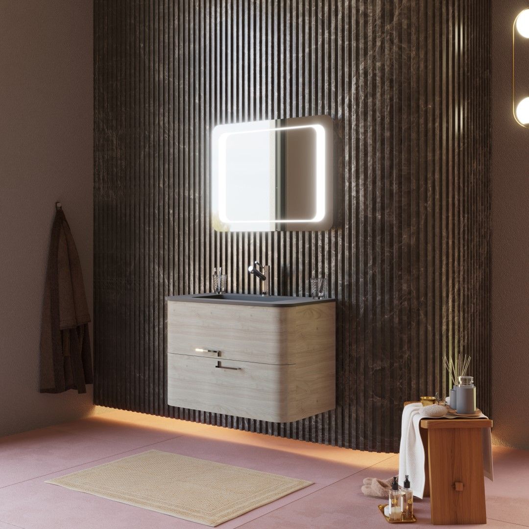 Mobile bagno sospeso rovere artico con lavabo nero