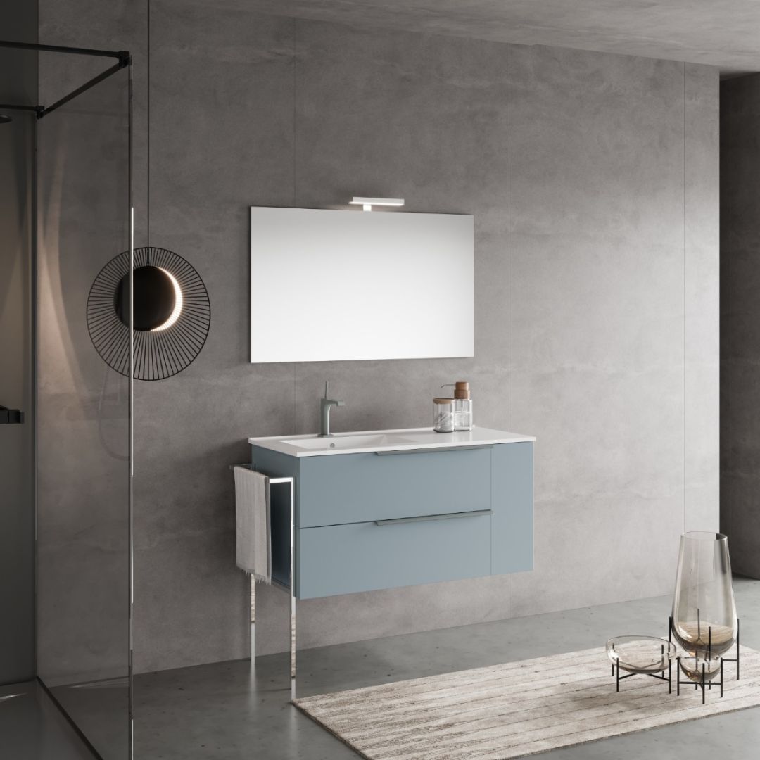 Mobile bagno sospeso 100cm con cassetti e lavabo a sinistra
