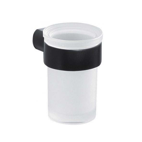 Zahnbürstenhalter Palazzo: Behälter in Opalglas und Fixierung in schwarz-matt