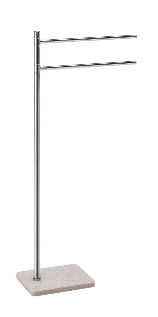 Badständer mit zwei verchromten Armen und beigem Harzsockel
