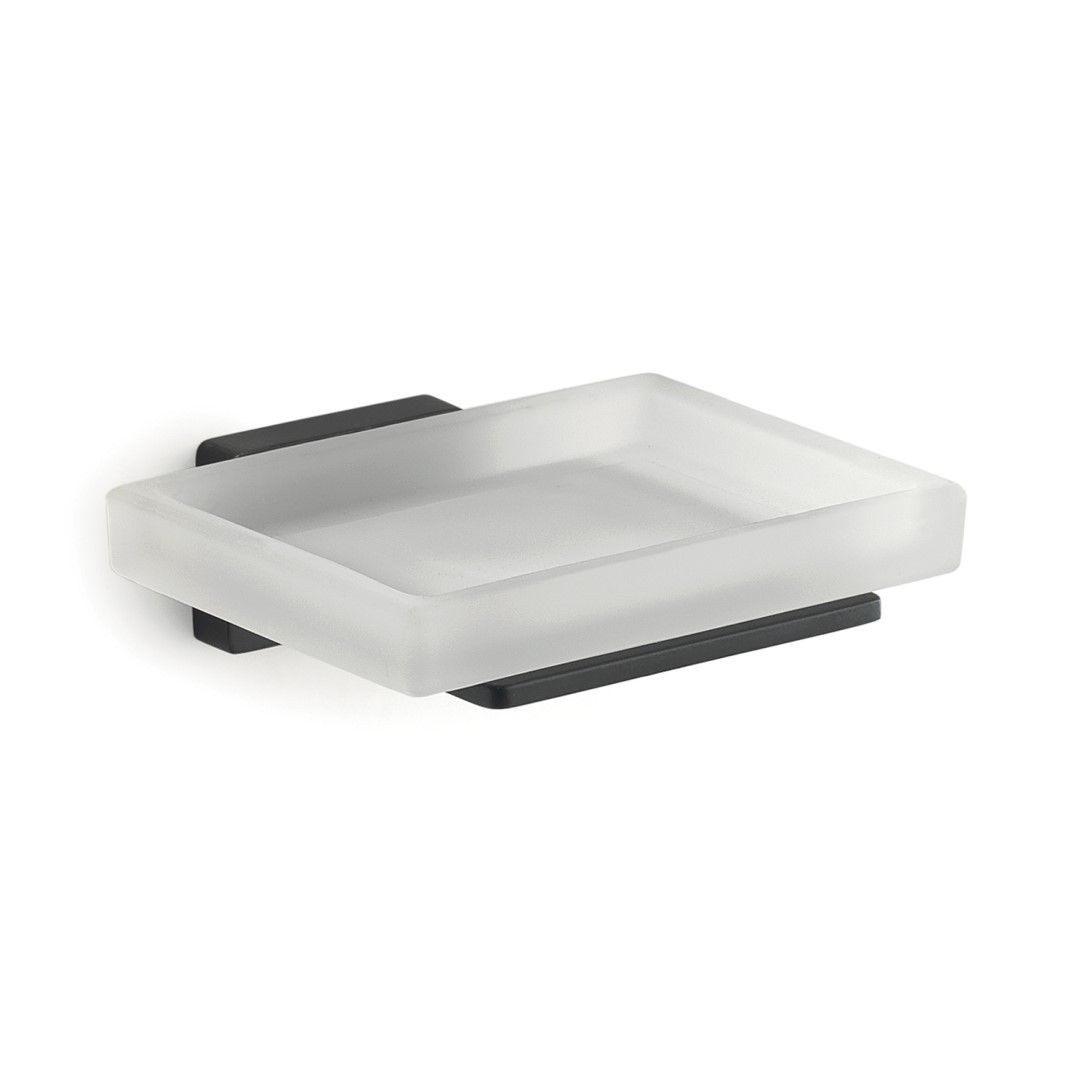 Piattino porta sapone quadrato con supporto nero