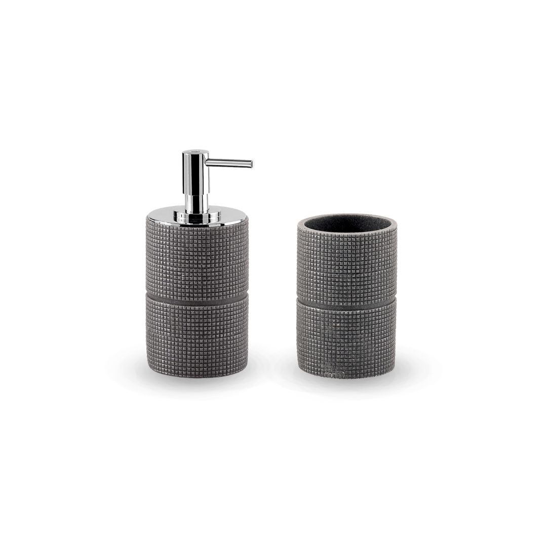 Seifenschale und Zahnbürstenhalter Serie Marily mit Prägedekor