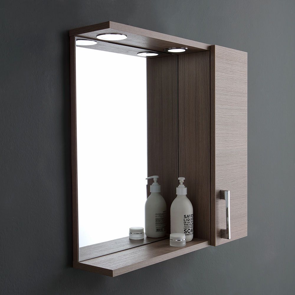 Specchio bagno con mensola e anta rovere fumo