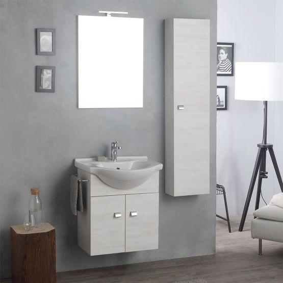 Komplette Komposition in Weißeiche Facile-Serie mit Hängeschrank und Säule Komplette Komposition in Weißeiche Facile-Serie mit Hängeschrank und Säule