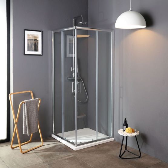Duschkabine 75x75 aus transparentem Glas 4 mm;Duschkabine-Schiebeecke 75x75;Glastüren auf Schienen und Rädern;Duschkabine mit Schiebetüren mit Schnellverschluss;Duschkabine-Schiebeglas mit Magnetverschluss;Glastüren mit quadratischen verchromten Griffen;D