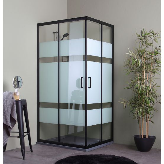 Duschkabine 90x70 Mattschwarz mit Siebdruckglas Duschkabine 90x70 Mattschwarz mit Siebdruckglas
