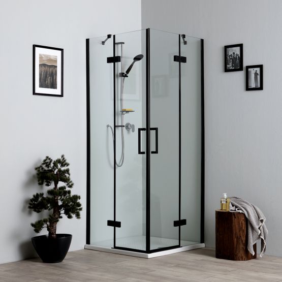 Matte schwarze Duschkabine 70x70 mit schwenkbaren Türen