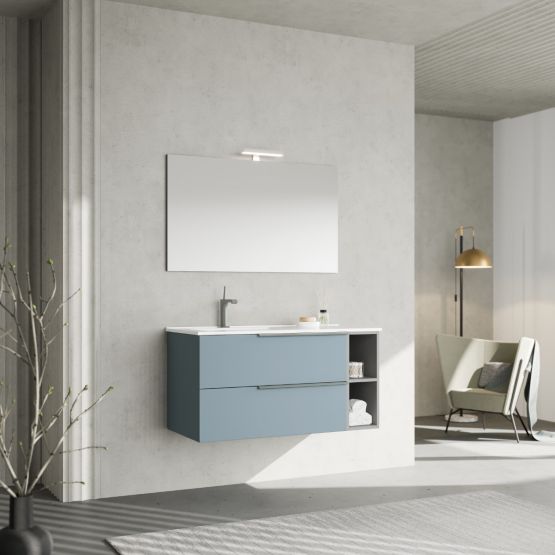 Arredo bagno sospeso 100cm celeste e specchio con lampada