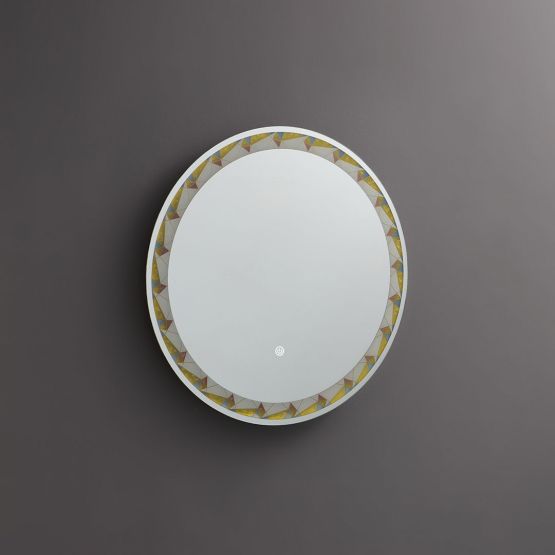 Specchiera rotonda con decorazione satinata colorata Specchiera rotonda con decorazione satinata colorata